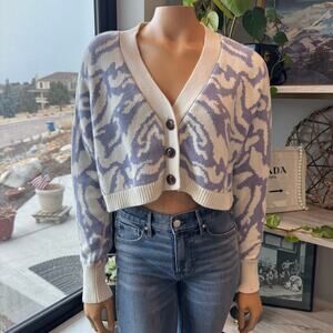 Arizona Jean Co. Purple & Ivory Knit Cropped Button Front Cardigan, Medium